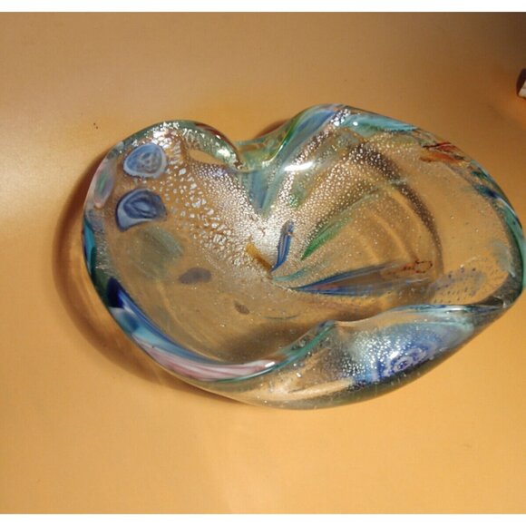 Vintage Dino Martens Murano Hand Blown Art Glass Bowl with silver aventurine - Picture 1 of 14